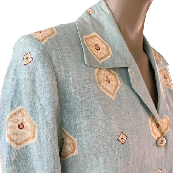 Doncaster 100% Linen Button Down Sports Blazer Jacket Women Size 10 Green Aztec - Picture 8 of 16